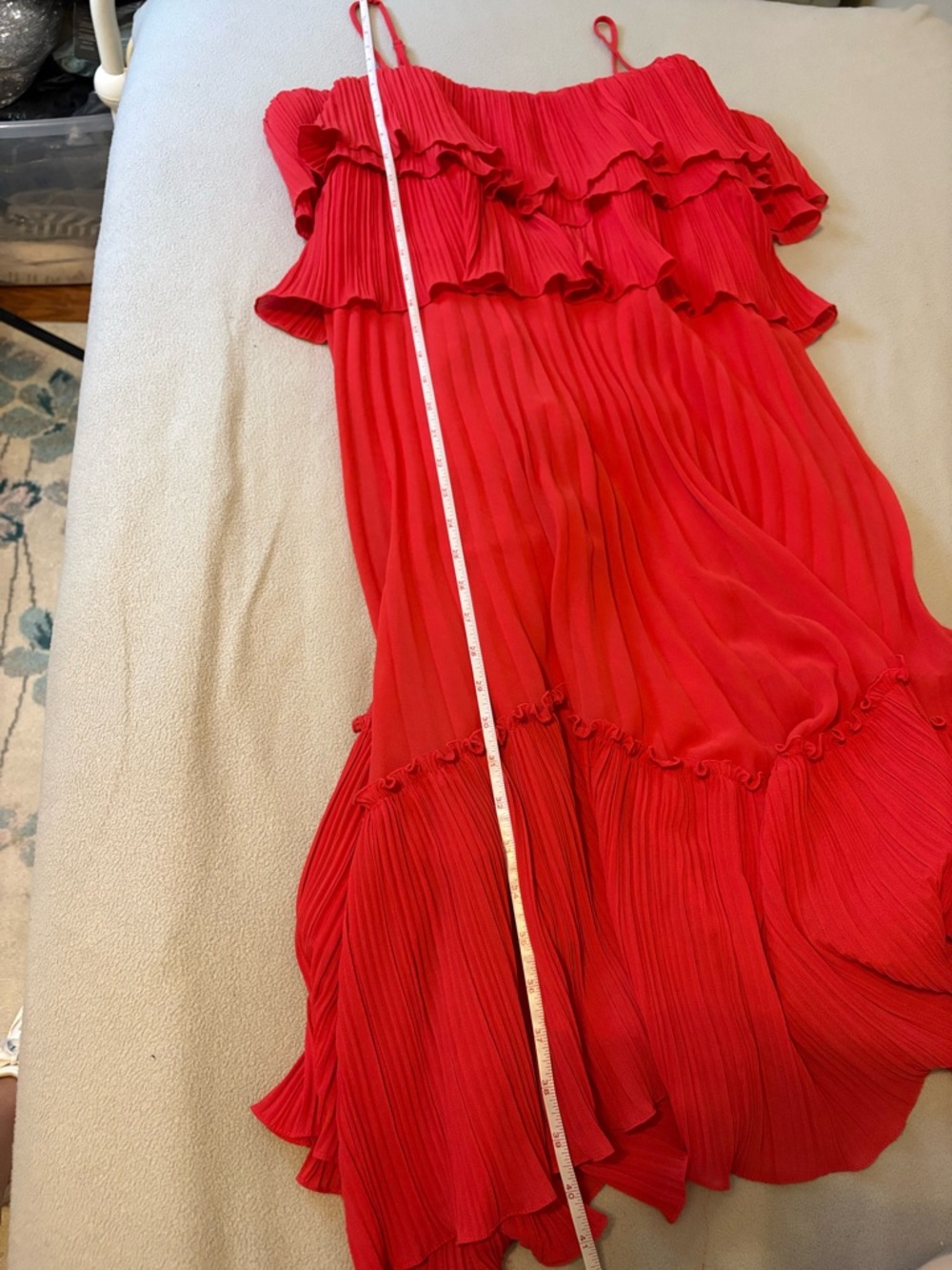 Halston Heritage Red Pleated Ruffle Midi Dress Strappy L NWOT - Picture 8 of 11